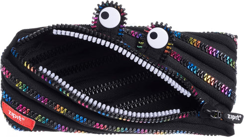 ZIPIT Monster Pencil Case for Kids - Pencil Pouch for School, College, Office (Black & Rainbow)