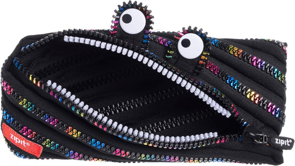 ZIPIT Monster Pencil Case for Kids - Pencil Pouch for School, College, Office (Black & Rainbow)