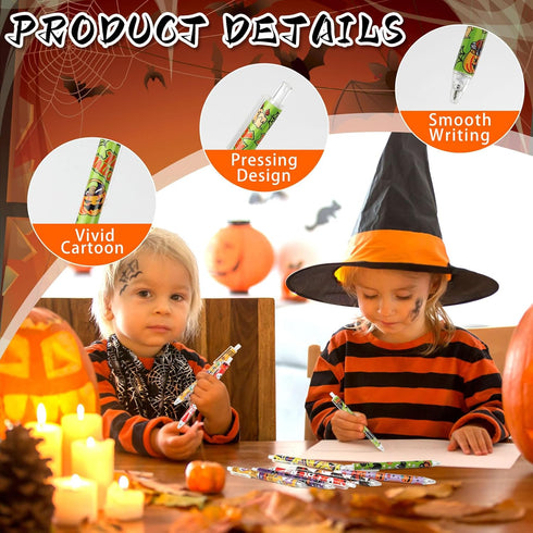 CCINEE 36 Pcs Halloween Ballpoint Pen, Cute Cartoon Gel Ink Pen Bulk for Kids, Retractable Black Ink for Office