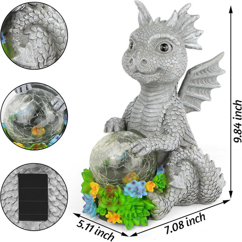 Solar Garden Outdoor Statues Dragon Holding Magic Orb with Solar LED Lights - Lawn Decor Outdoor Statue for Patio