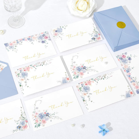 50Pcs, 4 6 Inch Crisky Floral Thank You Cards with Envelopes, Wildflower Hydrangea Blank Cards and Envelopes