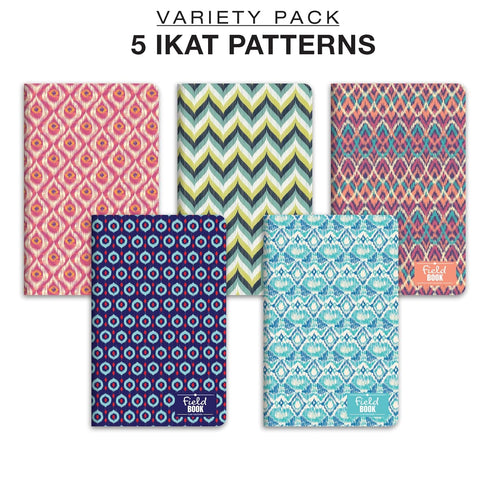 Elan Publishing Company Field Notebook/Pocket Journal, 3.5"x5.5", Ikat Patterns, Lined Memo Book, Pack of 5