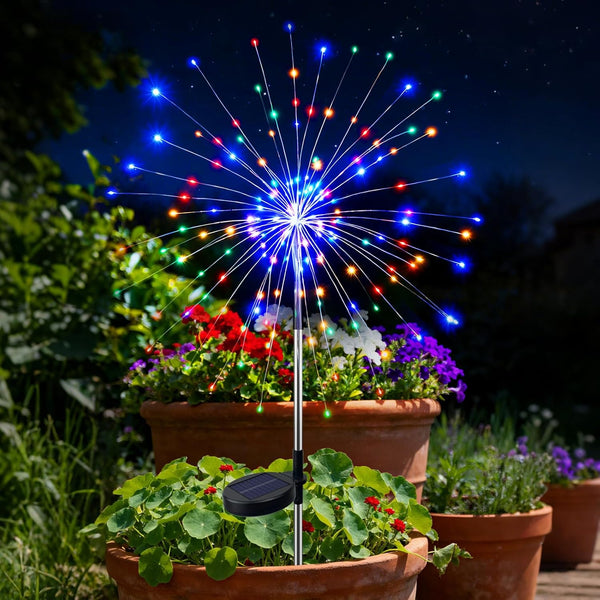 btfarm 1 Pack Solar Garden Lights Outdoor, 8 Modes Firework Lights Solar