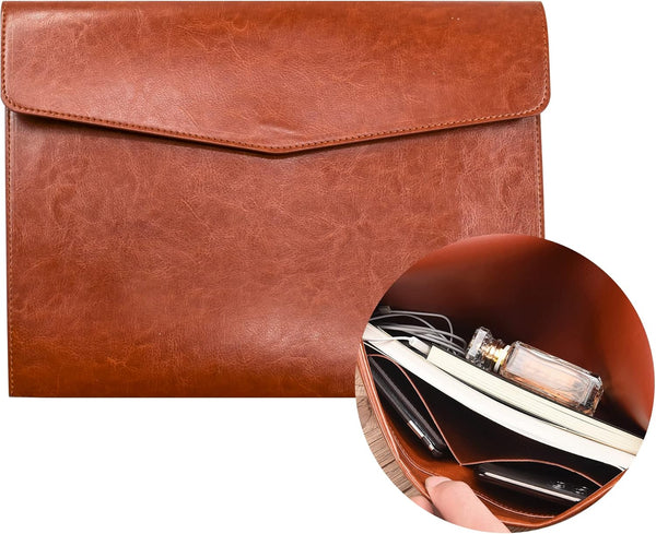 VANRA PU Leather File Folder Organizer, Document Holder with Magnetic Closure for A4 Letter Size Paper (Brown)