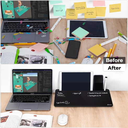Varhomax Desktop Whiteboard with Storage, Black Dry Erase Glass Memo Board for Home Office and School Supplies