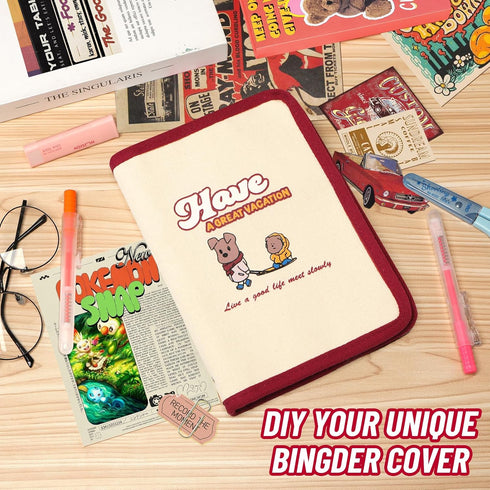 Toplive Cute A5 Refillable Notebook Binder, Canvas Notebook 6 Ring Binder Cover, with 100 Sheets Filler Paper, Puppy Pattern Journal Notebook for Girls Student, Red Edge by Toplive