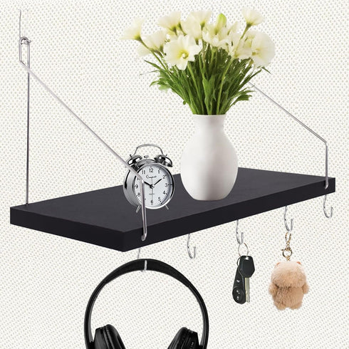 KjsEphitelian 1-Pack Cubicle Shelf For Fabric Walls With Hooks12x6.0in Black Wooden Cubicle Shelf