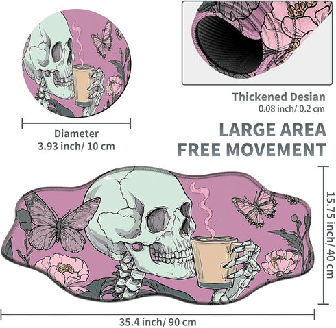 SROJDHFJB 35.4 15.7 inches Skull Coffee Pink Large Gaming Mouse Pad Plus a Coaster, x Desk Mat Extended XXL Mousepad