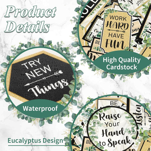 Class Rules Bulletin Board Decorations, Eucalyptus Motivational Cutouts for Classroom