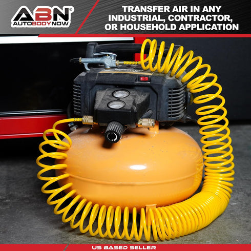 ABN Recoil Hose, 1/4in x 50ft Portable Polyurethane Coil Hose for Air Compressor