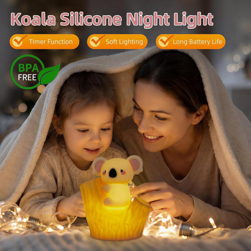 ChuangMaiShi Dimmable Koala Tap Night Light USB Rechargeable Timer RGB Color Changing Silicone Cute Cartoon LED Touch