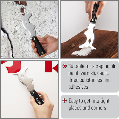 Bates Paint Scraper, 10 in 1 Painters Tool, Red Paint Scrapers for Wood, Putty Knife, Metal Scraper