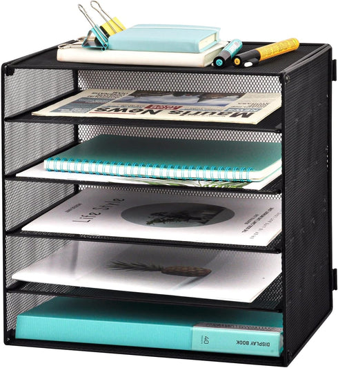 EASEPRES 5 Slot Mesh Desk Organizer Tray, File Paper Letter Holder for Office Home School Classroom Storage