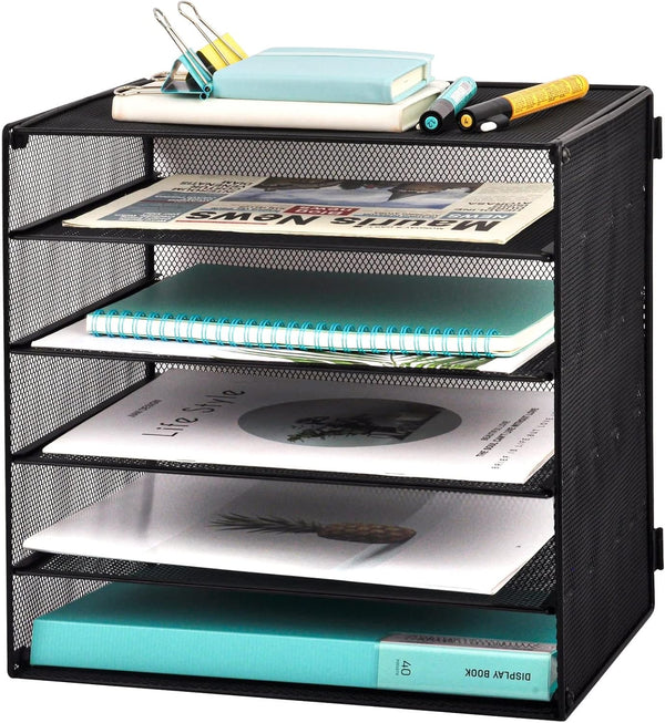 EASEPRES 5 Slot Mesh Desk Organizer Tray, File Paper Letter Holder for Office Home School Classroom Storage