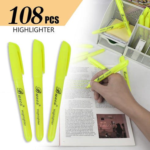 Highlighters Bulk Pack, 108 Count, Chisel Tip,Fluorescent Yellow, suitable for Kids Adults Highlighting Planner Notes, Office School Supplies by Buecs