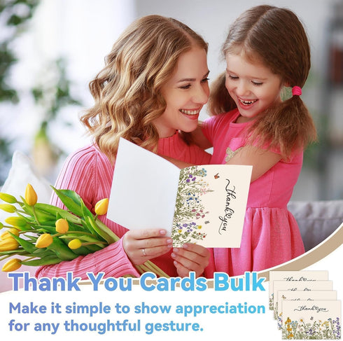 52 Pack Set Summer 4x6inch Thank You Cards With Envelopes Wildflower Thank You Cards Bulk Assortment Greeting Gift