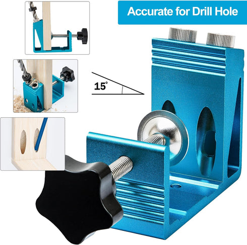 Pocket Hole Jig Kit Dowel Drill Joinery Screw Kit Carpenters Wood Woodwork Guides Joint Angle Tool All-In-One Drill Hole System Set -Upgrade Version