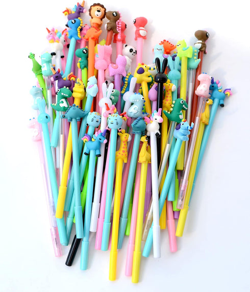YYaaloa 70pcs Cute Novelty Gel Ink Pens - Cartoon Animal 0.5 mm Black Ink Pens for Kids Office School Supplies