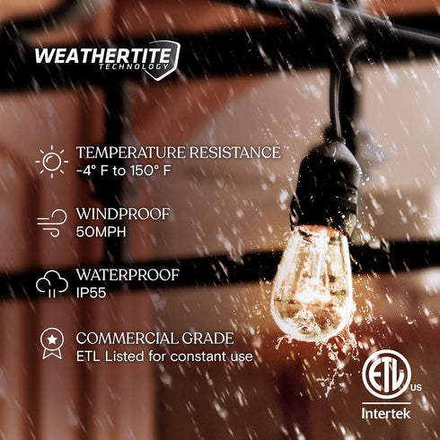 Commercial 24 Dimmable Bulbs, 7 Bulbs 11W Brightech Ambience Pro Incandescent Outdoor String Lights - Grade Waterproof
