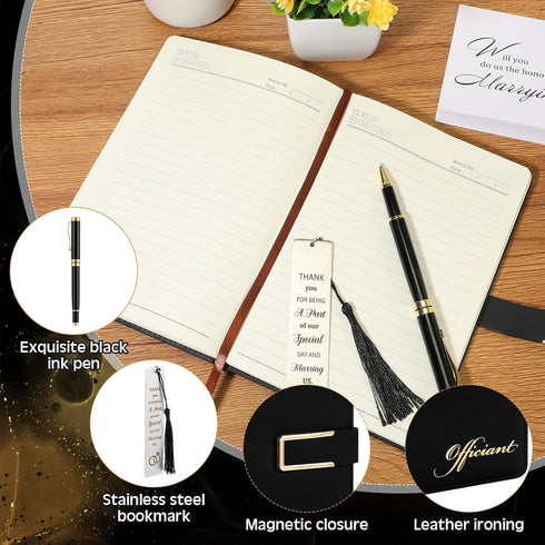 Weekgrat 7 Set Pcs Officiant Gift Includes Leather Hardcover Proposal Officiant Book Black Ink Pen Thank You Card