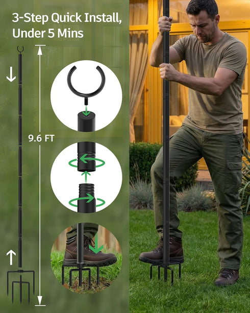 1 Pack, 5-Prong LANDVOI Outdoor String Light Poles Heavy Duty String Light Poles for Outside with Base & Adjustable