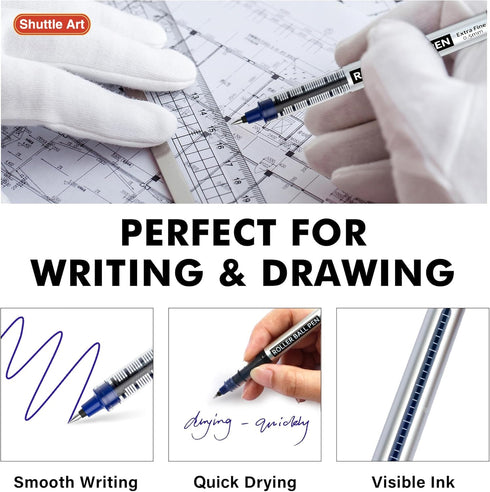Shuttle Art 25 Pack RollerBall Pens, Blue Fine Point 0.5mm Liquid Ink Pens for Writing, Journaling, School Office