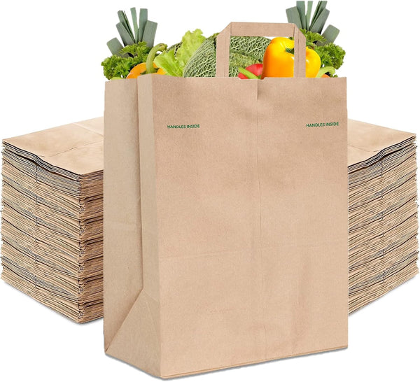 Stock Your Home 70 Lb Kraft Brown Paper Bags with Handles (50