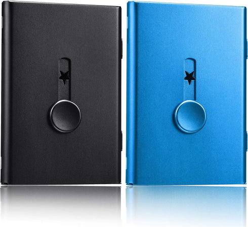 Tatuo 2 Pack Thumb Drive Business Card Holder, Stainless Steel Portable Slide Out Name Holder Wallet for Men and Women