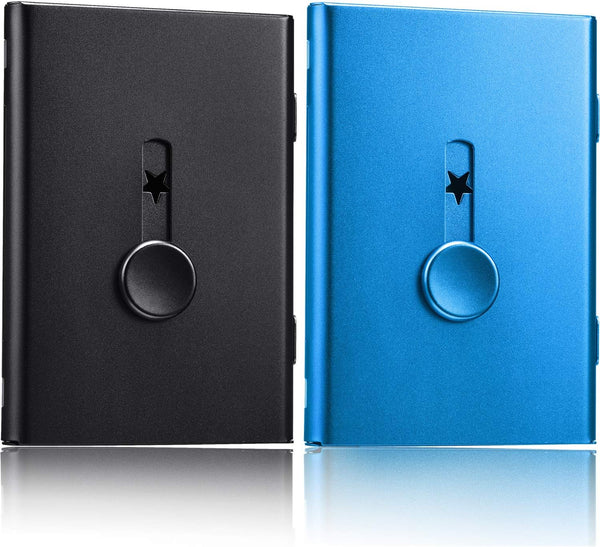 Tatuo 2 Pack Thumb Drive Business Card Holder, Stainless Steel Portable Slide Out Name Holder Wallet for Men and Women