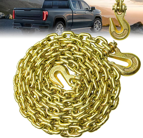 Transport Binder Chain G80 5/16 Inch x 20 Foot | Heavy Duty Tow Chain with Clevis Grab Hooks, 4,900 lbs Safe Working