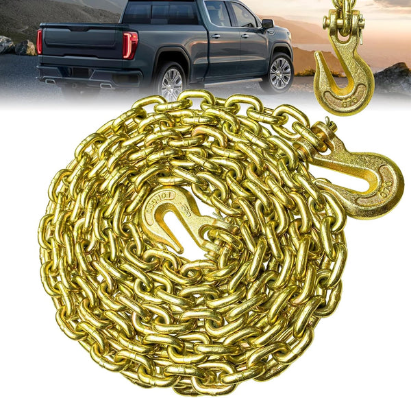 Transport Binder Chain G80 5/16 Inch x 20 Foot | Heavy Duty Tow Chain with Clevis Grab Hooks, 4,900 lbs Safe Working