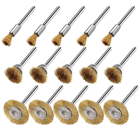 15 Pieces Copper Wire Brushes, Wire Brush Wheel, Copper Wire Polishing Wheel Kits for Dremel Rotary Tools (1/8 Inch Mandrel)