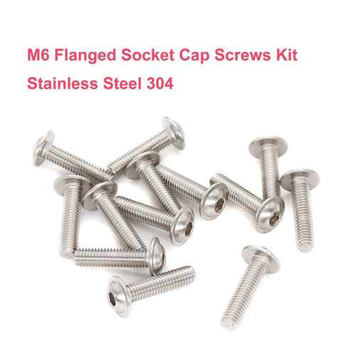 cSeao 50pcs M6 Flanged Button Head Socket Cap Screws Hex Nuts Kit - M6 x 10mm/15mm/20mm/25mm/30mm, 304 Stainless Steel