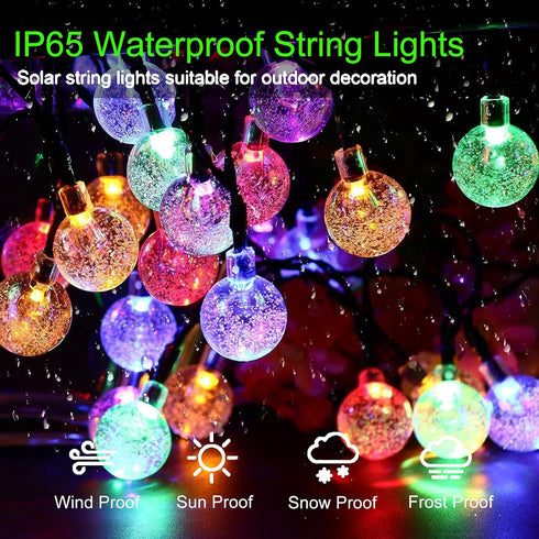 2 Pack 200 80FT 8 Jedavai Solar String Lights Outdoor Led Multi-Color Crystal Globe Lights with Lighting Modes