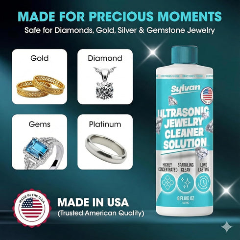 100+ 8 Oz Ultrasonic Jewelry Cleaner Solution Concentrate | Uses | | Made in The USA | Compatible with All Ultrasonic