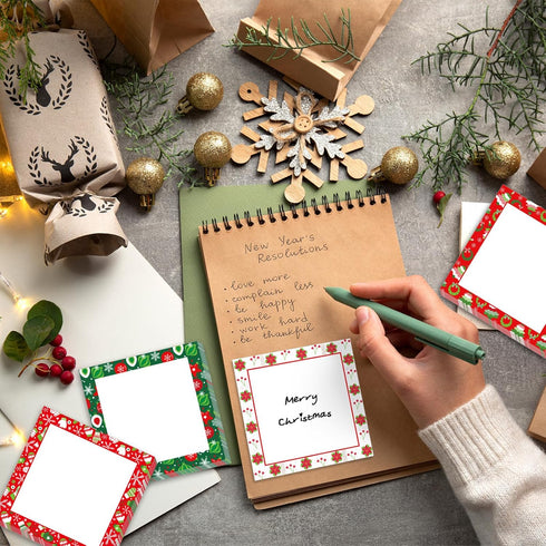 Whaline 9Pcs Christmas Sticky Notes, Red Green Christmas Elements Design for Holiday Home Office Classroom Supplies