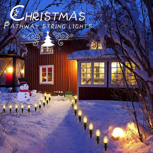 38Ft 25 C9 Christmas Pathway Lights Outdoor, Outdoor Xmas Decorations String Lights with Warm White Christmas Pathway