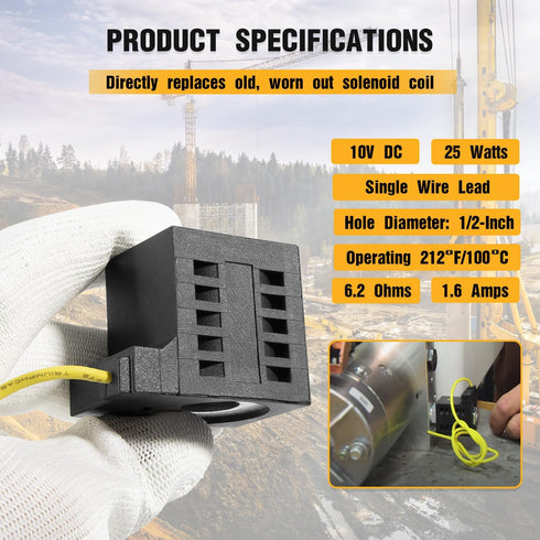 10226-37 Solenoid Coil, 10v DC, 25W, Fits Valve Stem Series 08 80 88 98, Hydraulic Power Unit