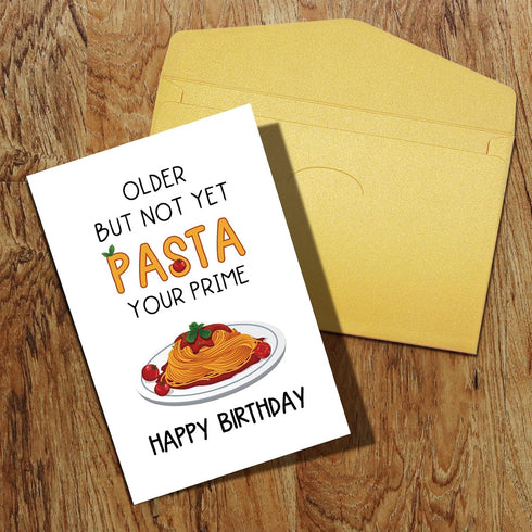 Qiliji Funny Pasta Birthday Card for Him Her, Humorous Pun Birthday Card for Italian Relative Friend Coworker, Older