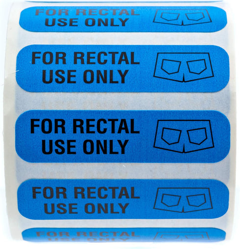 Blue Stickers for Rectal Use Only - 500 Small Permanent Adhesive Labels, 0.375" x 1.5"