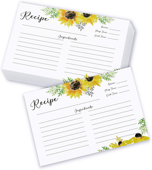 Outshine Premium Recipe Cards, 4x6 Inches Sunflower Design (Set of 50), No-Smear Double Sided Thick Cardstock