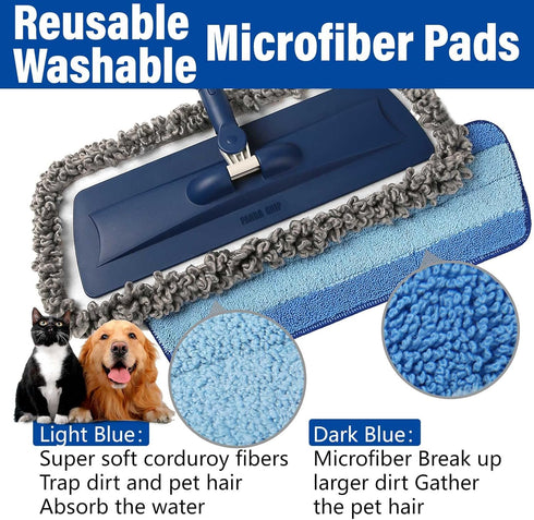 14 oz 3 Commercial Mops for Floor Cleaning Wet Spray Mop with Refillable Bottle and Washable Microfiber Pads Home