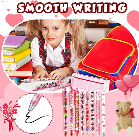 Leinuosen 72 Pcs Valentine's Day Ballpoint Pen, Black Ink Pens, Heart Pens for School Office Supplies
