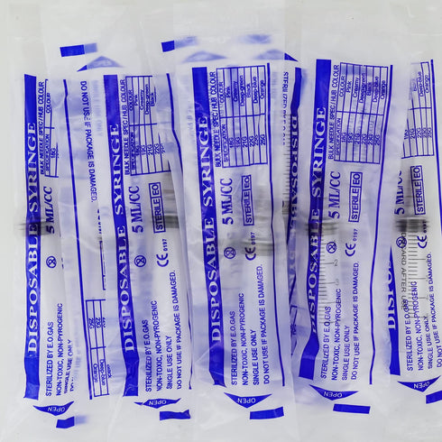 100 Pack 5ml 22Ga Plastic Syringe - Disposable Individually Wrapped for Scientific Labs and Industrial Use