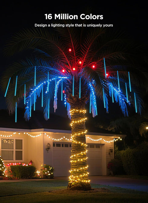 8Tube 128LED 11.48ft Smart Meteor Shower Rain Lights, Color Changing Icicle Christmas Lights Outdoor Outside, APP
