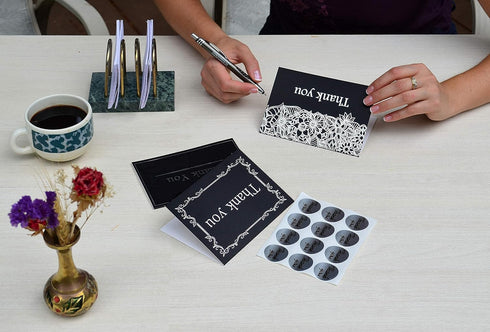 T&M Quality Designs LLC 120 6 4x6 Inches Elegant Thank You Cards in Black with Matching Black Envelopes and Sealing