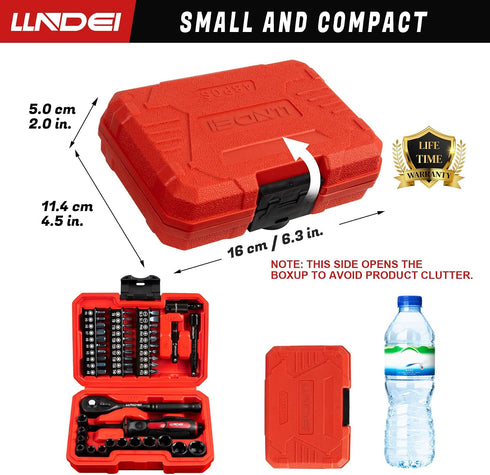 48 1/4 Inch Set, (4-14mm) 6-Point,with 72 Set, 3 Inch LLNDEI Piece Mini Socket Ratchet Wrench Metric Shallow Socket