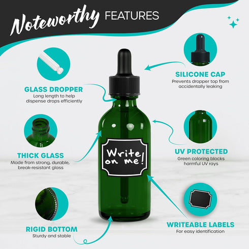 Nevlers 48PK Green 2oz Glass Dropper Bottles | No-Leak Mini Oil Tincture Bottles for Travel