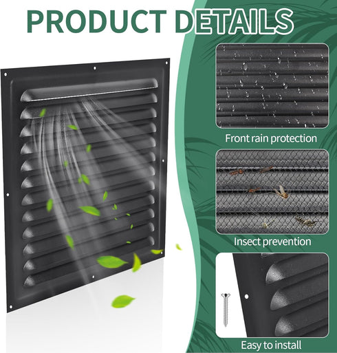 TIHCXNY 2 Pack 10" 10"Inch) (Black x Gable Vents, Aluminum Walls, Lofts, Garages etc with Screened Metal Shed Vents