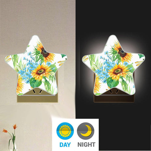 Burbuja 0.2W Sunflowers LED Night Light Plug into Wall Star-Shaped Nightlight Dusk to Dawn Auto Sensor for Bedroom